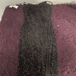 black sequined prom dress
